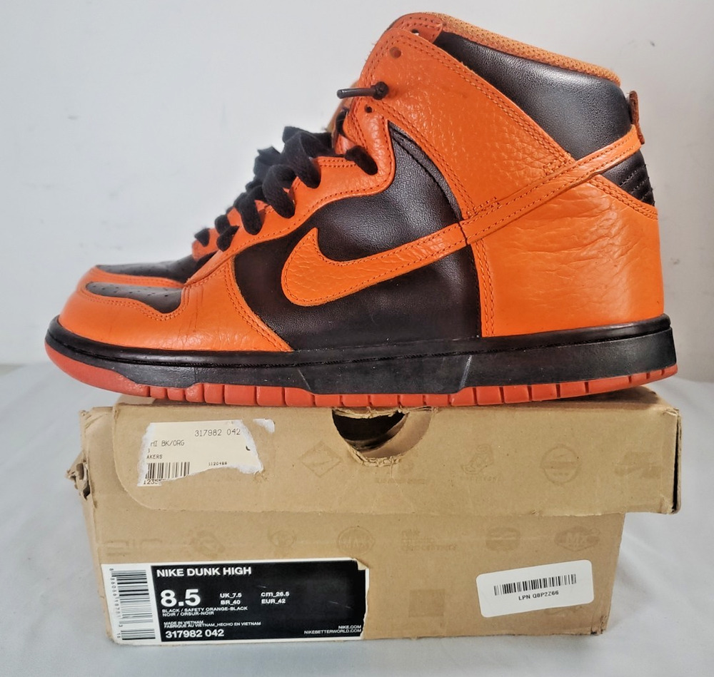 Nike Dunk High Safety Orange Men's Sneakers Size 8.5 Orange & Black 317982-042